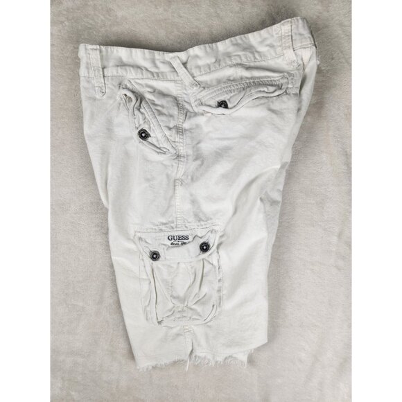 Guess USA Men's Size W31x12 Distressed Baggy Fit Linen/Cotton Cargo Shorts White - Picture 11 of 16